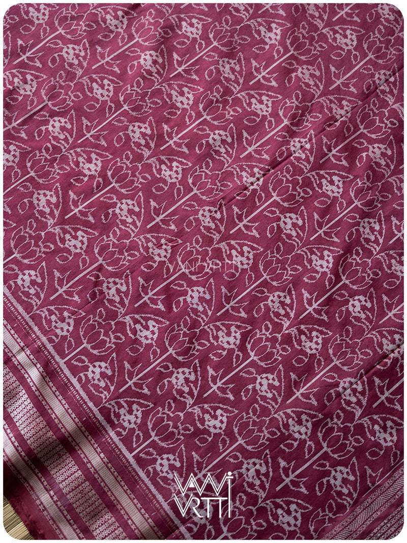 Pink Datura Phool Lac Natural Dyed Mulberry Silk Ikat Saree