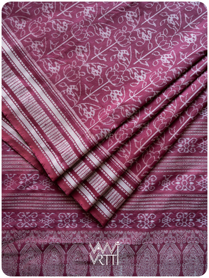 Pink Datura Phool Lac Natural Dyed Mulberry Silk Ikat Saree