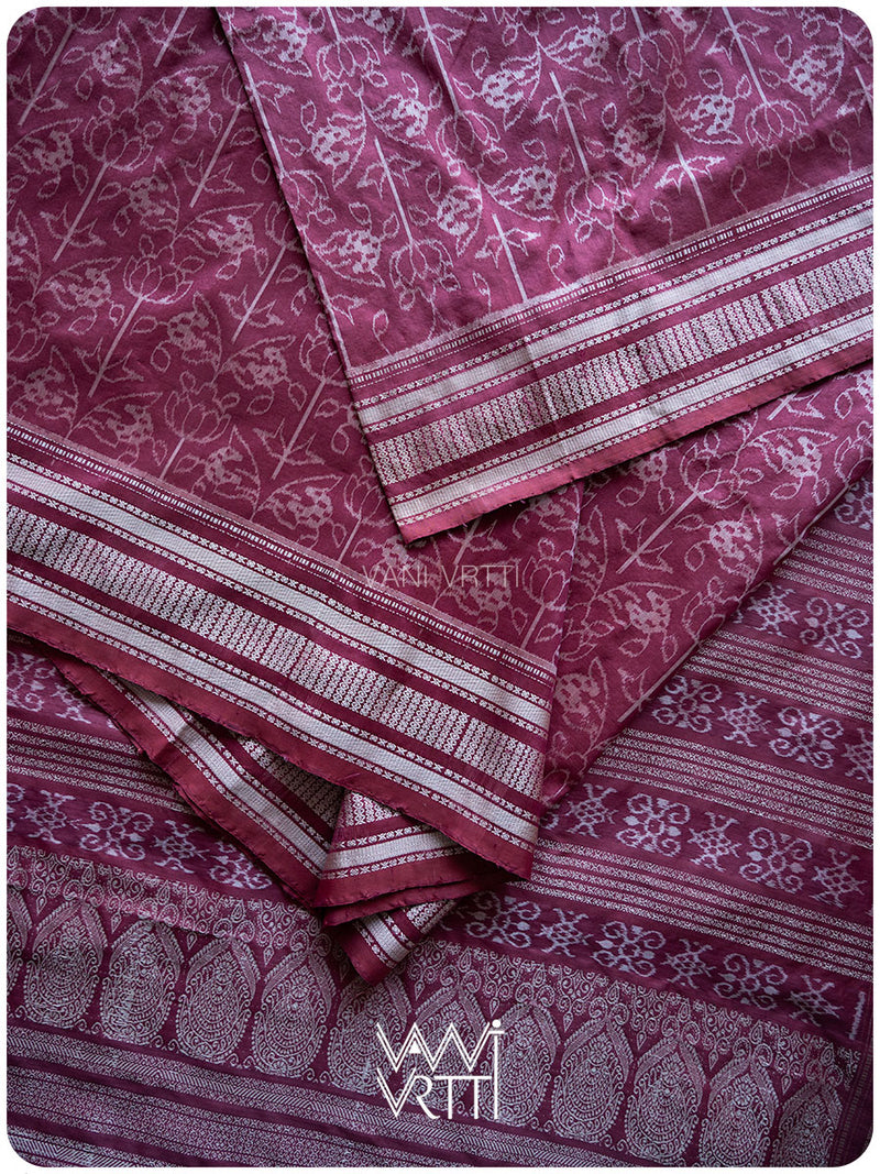 Pink Datura Phool Lac Natural Dyed Mulberry Silk Ikat Saree