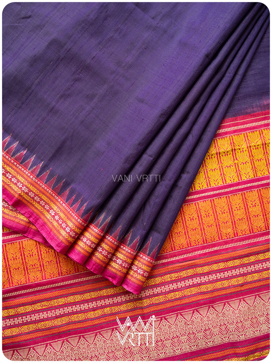 Deep Baingani Magenta Firozi Ananta Handspun Tussar Silk Sari