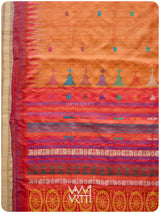 Orange Red Airavata Konark Double Palla Handspun Tussar Silk Saree