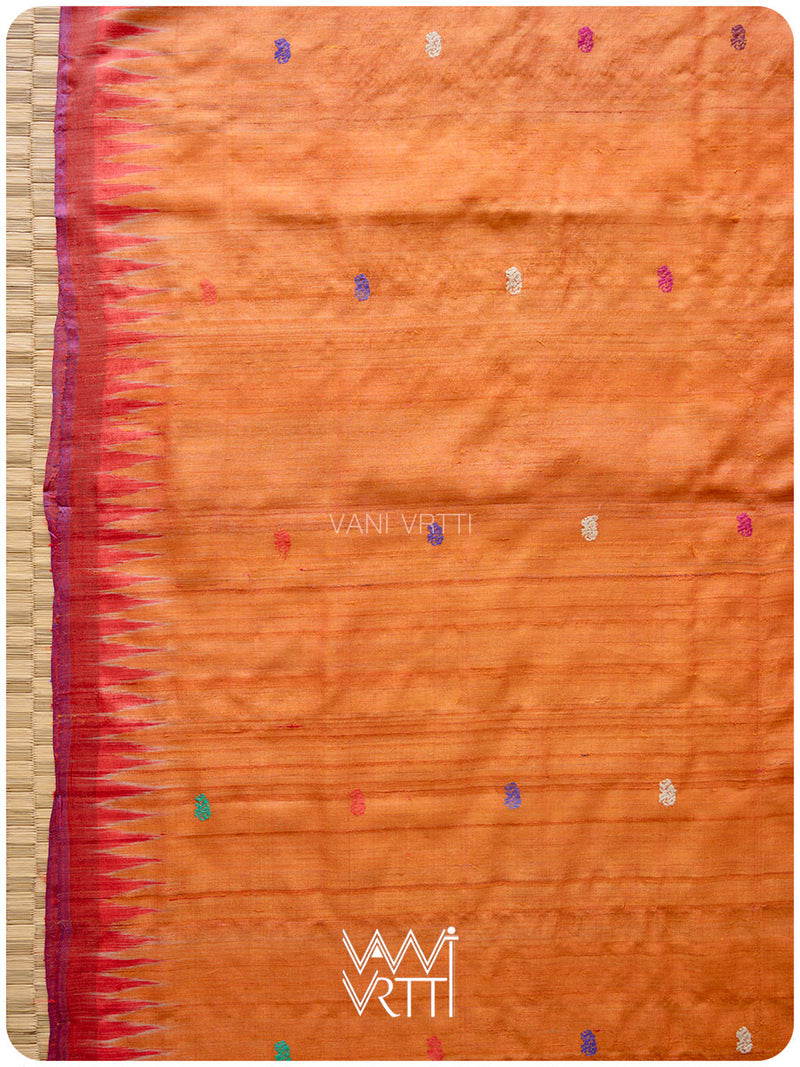 Orange Red Airavata Konark Double Palla Handspun Tussar Silk Saree