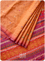 Orange Red Airavata Konark Double Palla Handspun Tussar Silk Saree
