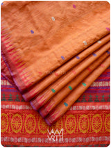 Orange Red Airavata Konark Double Palla Handspun Tussar Silk Saree