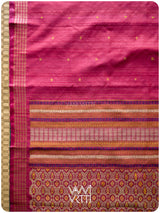Pomegranate Pink Matsya Kachhap Handspun Tussar Silk Saree