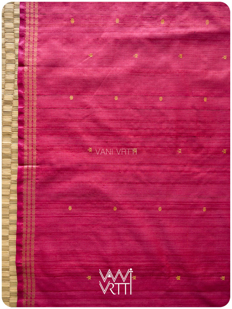 Pomegranate Pink Matsya Kachhap Handspun Tussar Silk Saree