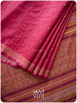 Pomegranate Pink Matsya Kachhap Handspun Tussar Silk Saree