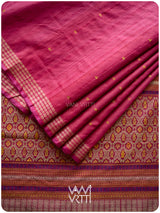 Pomegranate Pink Matsya Kachhap Handspun Tussar Silk Saree