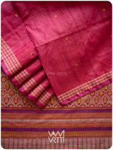 Pomegranate Pink Matsya Kachhap Handspun Tussar Silk Saree