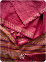 Pomegranate Pink Matsya Kachhap Handspun Tussar Silk Saree