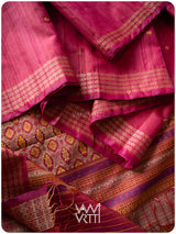 Pomegranate Pink Matsya Kachhap Handspun Tussar Silk Saree