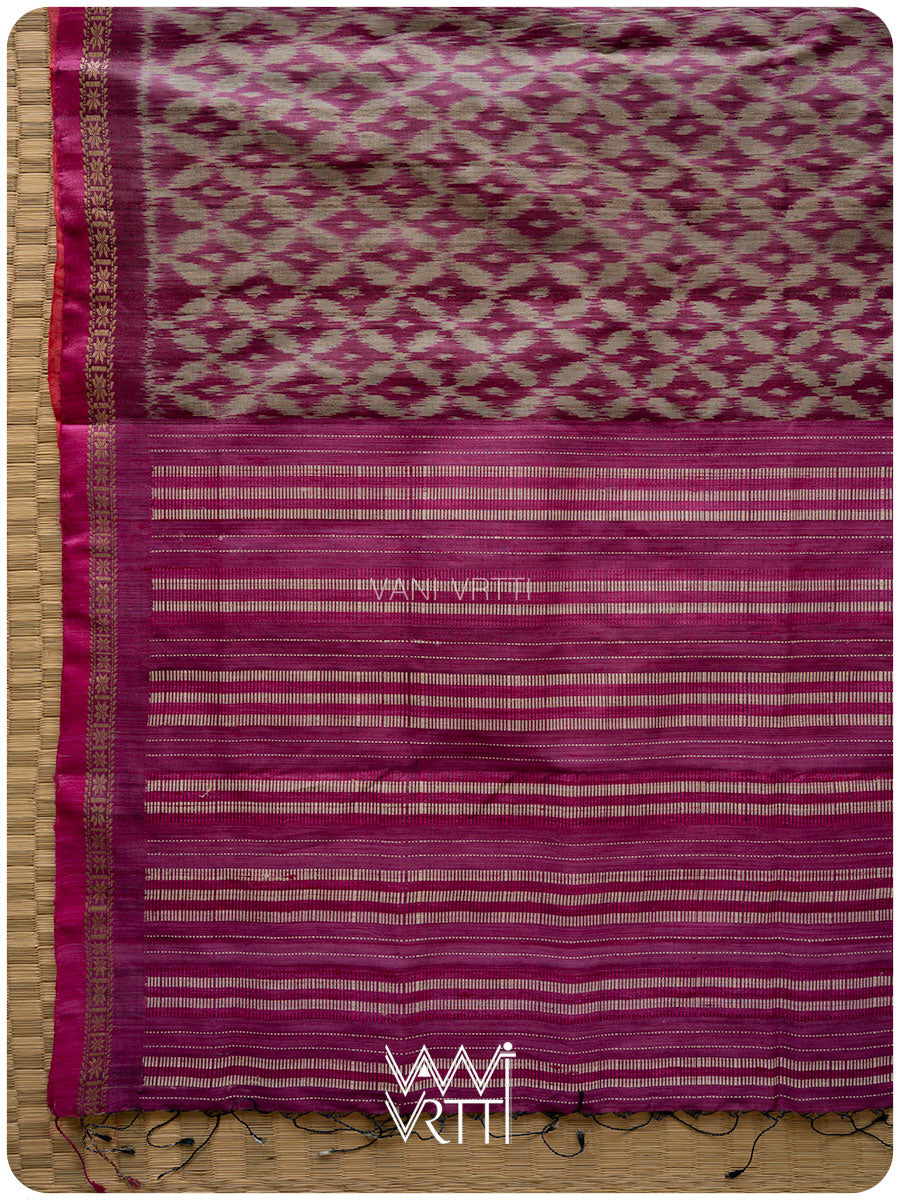 Deep Magenta Lily Ikat Handspun Tussar Silk Sari