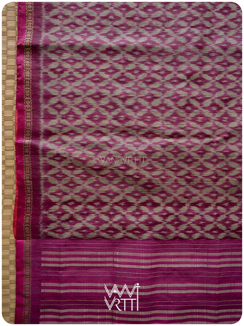 Deep Magenta Lily Ikat Handspun Tussar Silk Saree