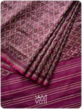 Deep Magenta Lily Ikat Handspun Tussar Silk Saree
