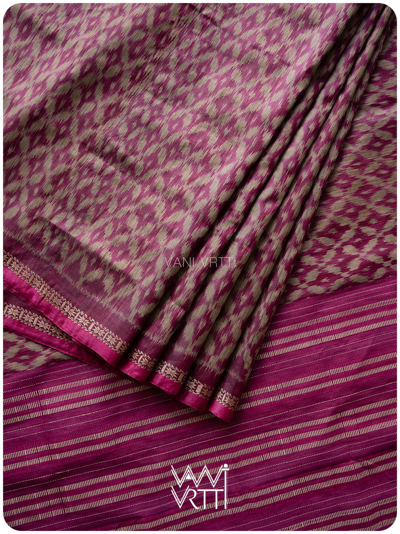 Deep Magenta Lily Ikat Handspun Tussar Silk Saree