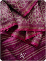 Deep Magenta Lily Ikat Handspun Tussar Silk Saree