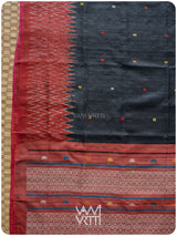 Black Red Rust Anjana Handspun Tussar Silk Saree