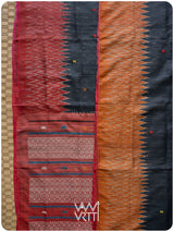 Black Red Rust Anjana Handspun Tussar Silk Saree