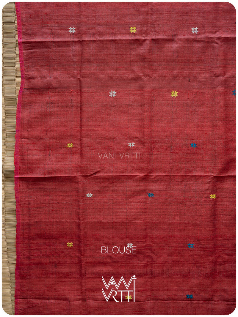 Black Red Rust Anjana Handspun Tussar Silk Saree
