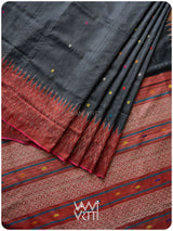 Black Red Rust Anjana Handspun Tussar Silk Saree