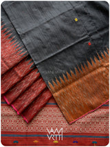 Black Red Rust Anjana Handspun Tussar Silk Saree