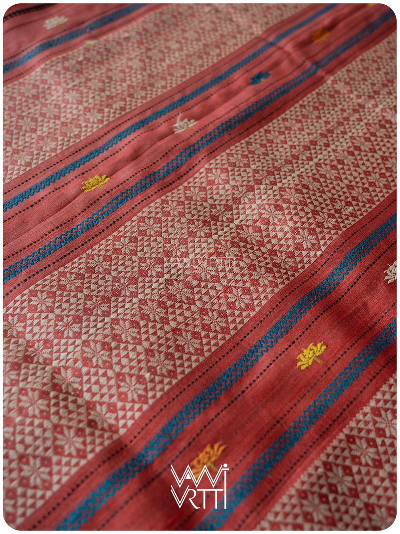 Black Red Rust Anjana Handspun Tussar Silk Saree