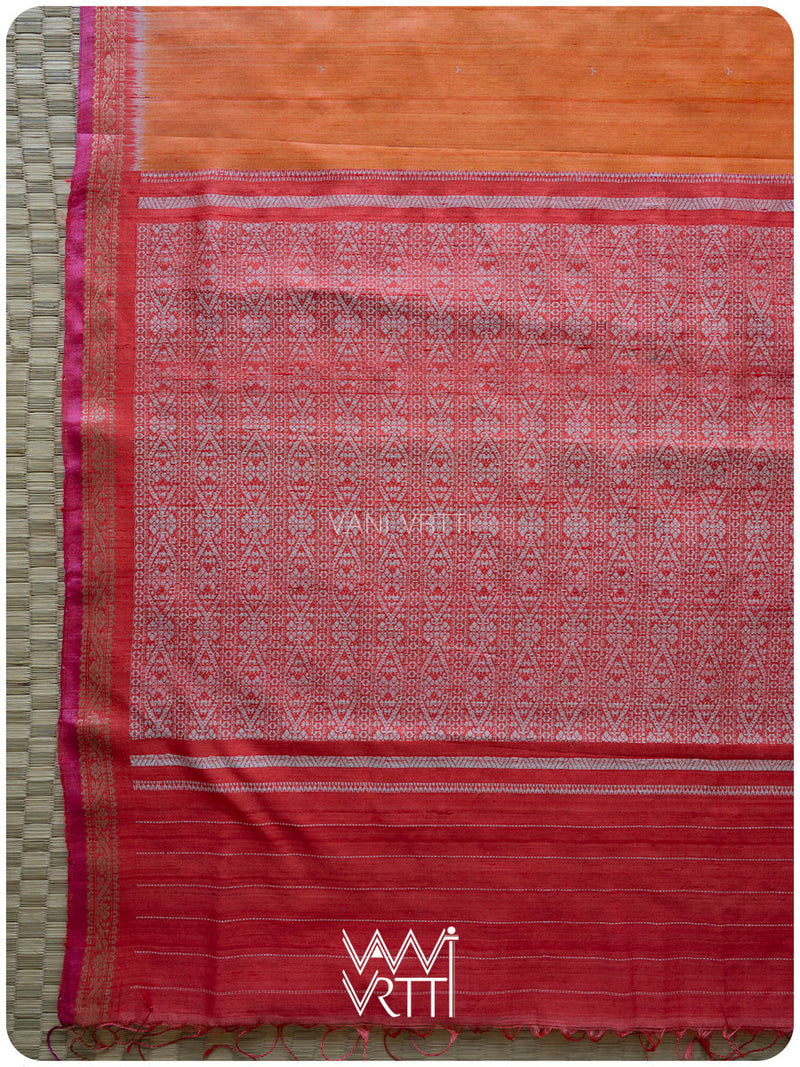 Orange Red Madhumalati Handspun Tussar Silk Saree