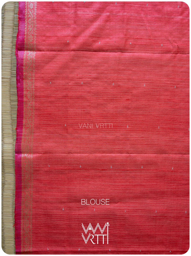Orange Red Madhumalati Handspun Tussar Silk Saree