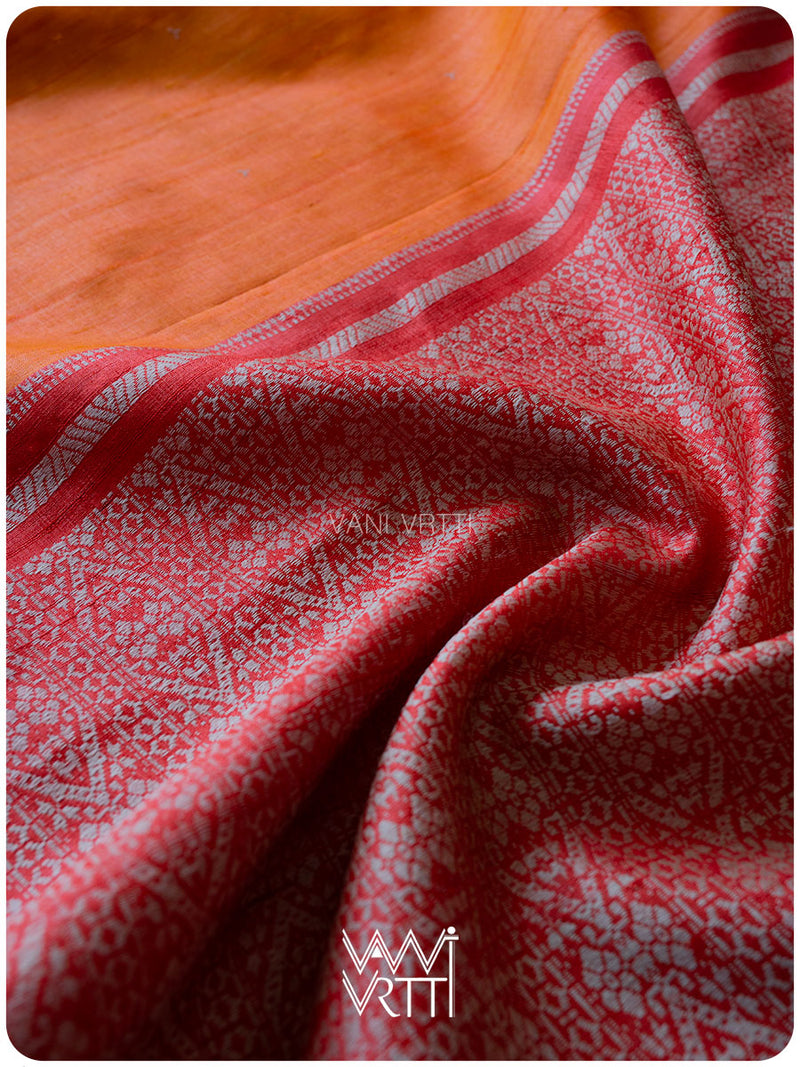 Orange Red Madhumalati Handspun Tussar Silk Saree