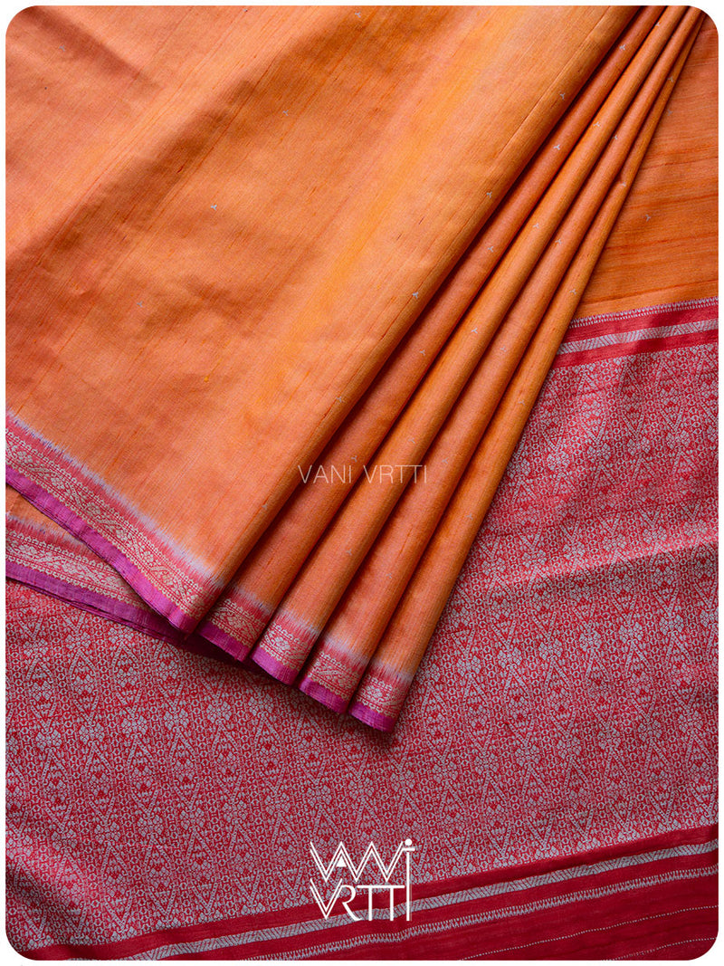 Orange Red Madhumalati Handspun Tussar Silk Saree