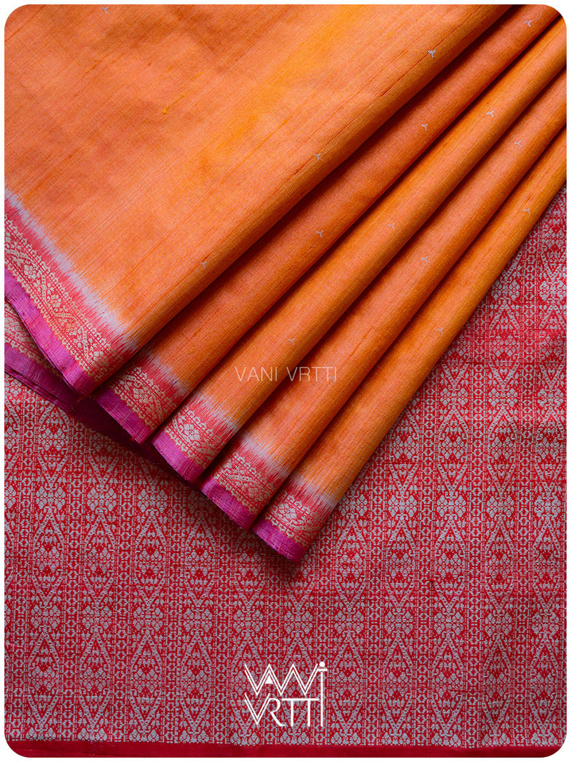 Orange Red Madhumalati Handspun Tussar Silk Saree