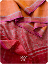 Orange Red Madhumalati Handspun Tussar Silk Saree