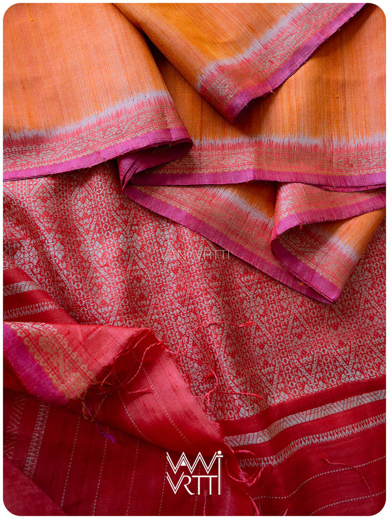 Orange Red Madhumalati Handspun Tussar Silk Saree