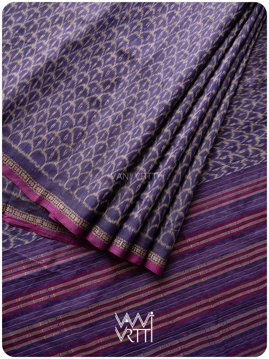 Deep Purple Samudra Lahar Ikat Handspun Tussar Silk Saree