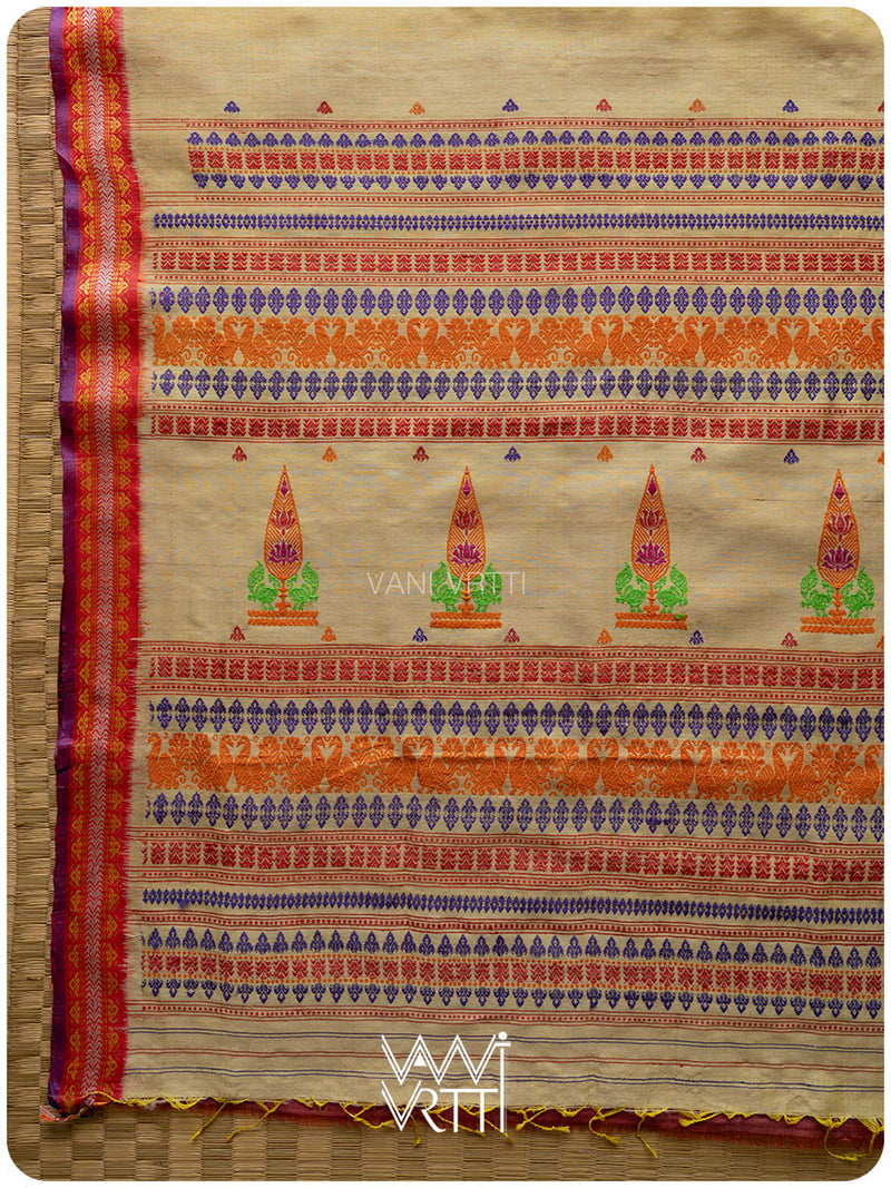 Besan Yellow Mughal Garden Exclusive Handspun Tussar Silk Saree