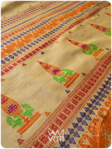 Besan Yellow Mughal Garden Exclusive Handspun Tussar Silk Saree