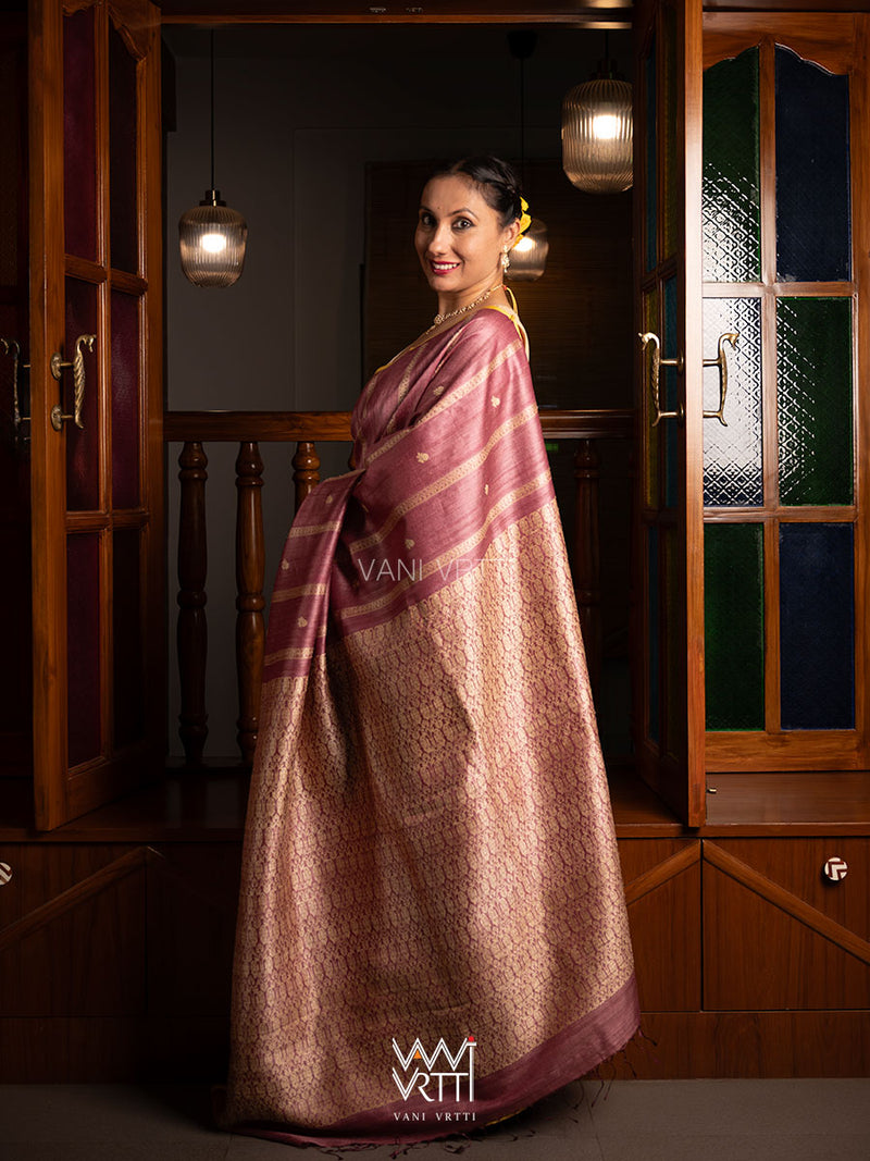 Onion Pink Gulab Jaal Master Weave Exclusive Handspun Tussar Silk Saree