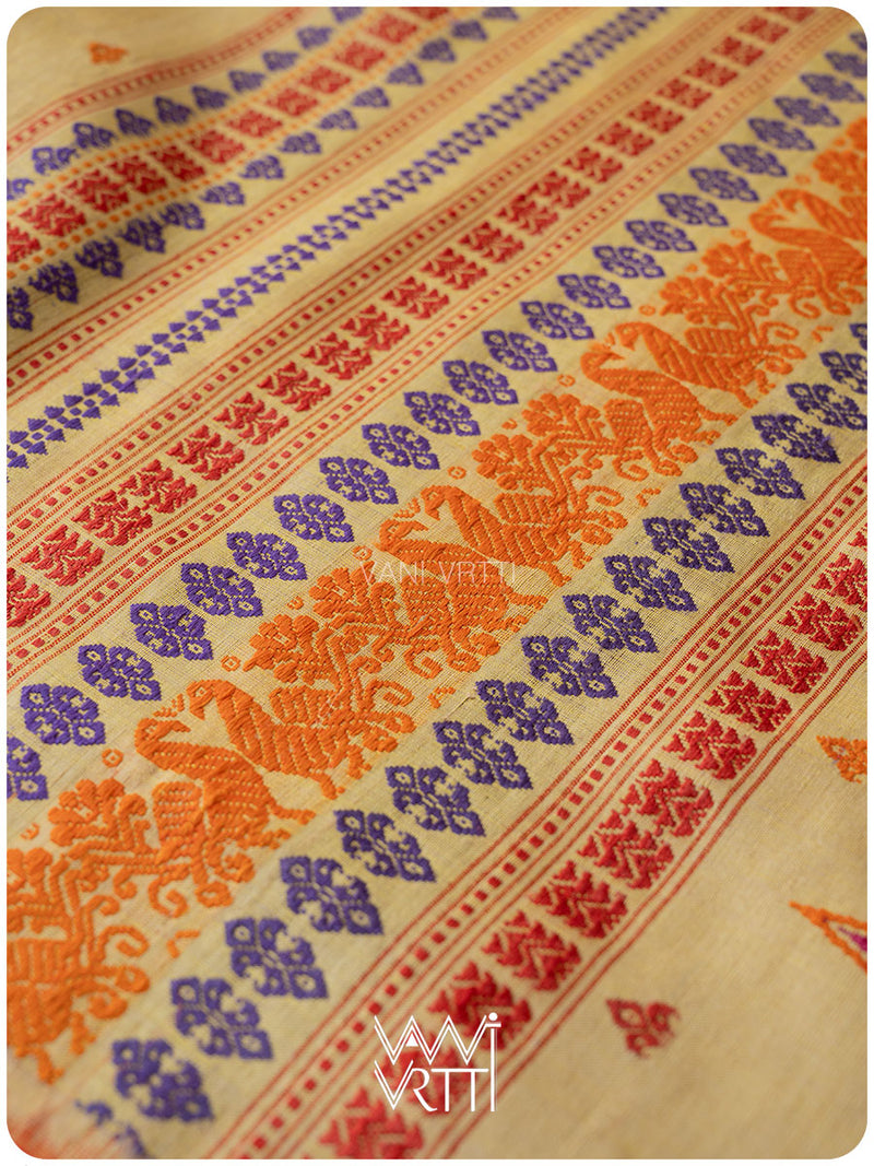 Besan Yellow Mughal Garden Exclusive Handspun Tussar Silk Saree