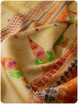 Besan Yellow Mughal Garden Exclusive Handspun Tussar Silk Saree