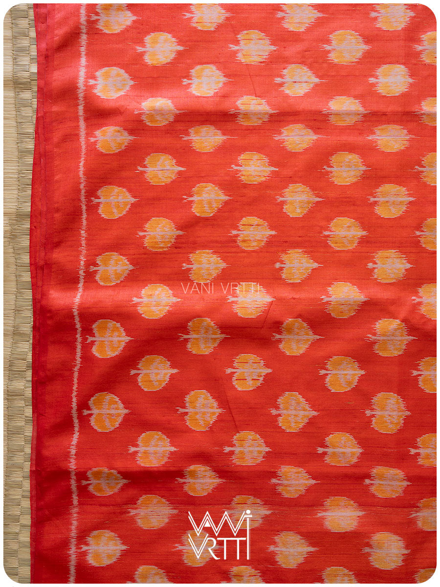 Red Peepal Ikat Handspun Tussar Silk Saree