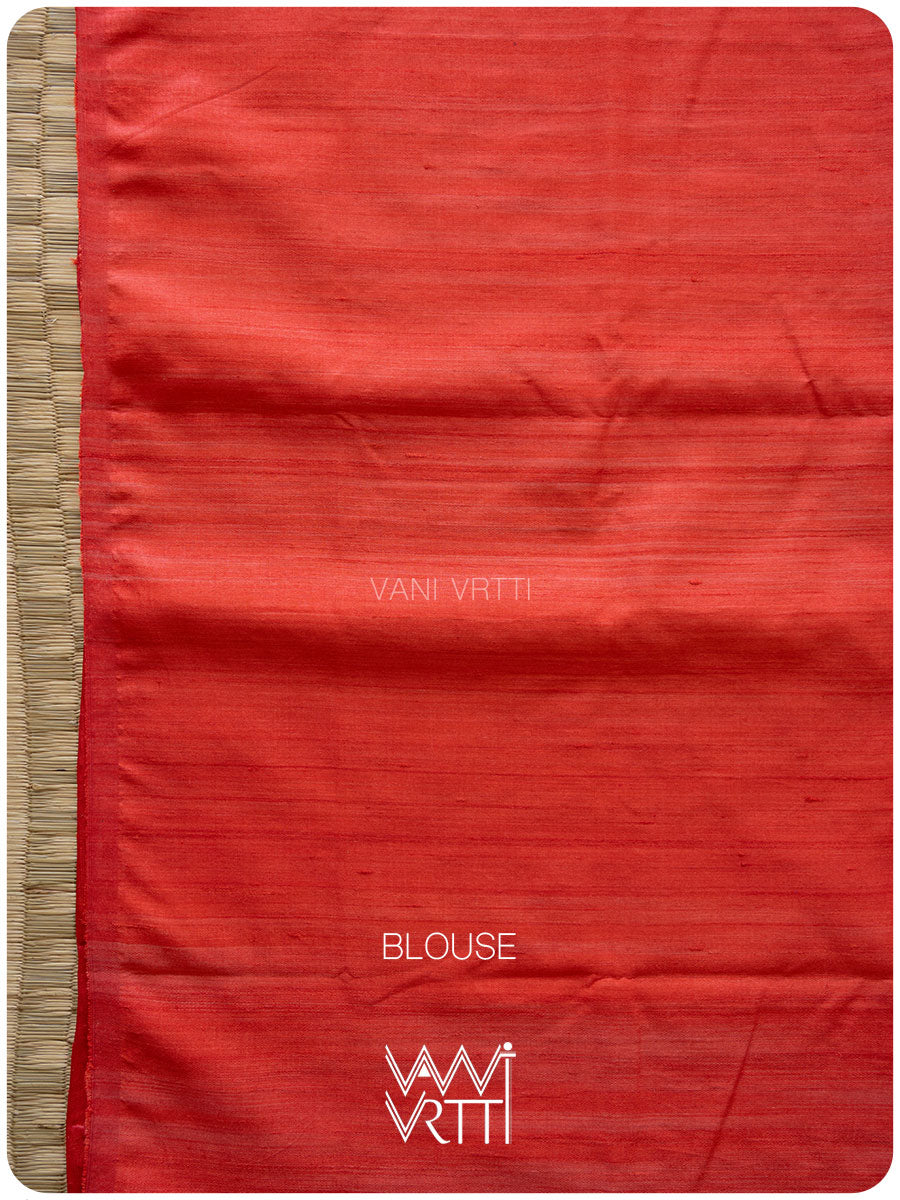 Red Peepal Ikat Handspun Tussar Silk Saree