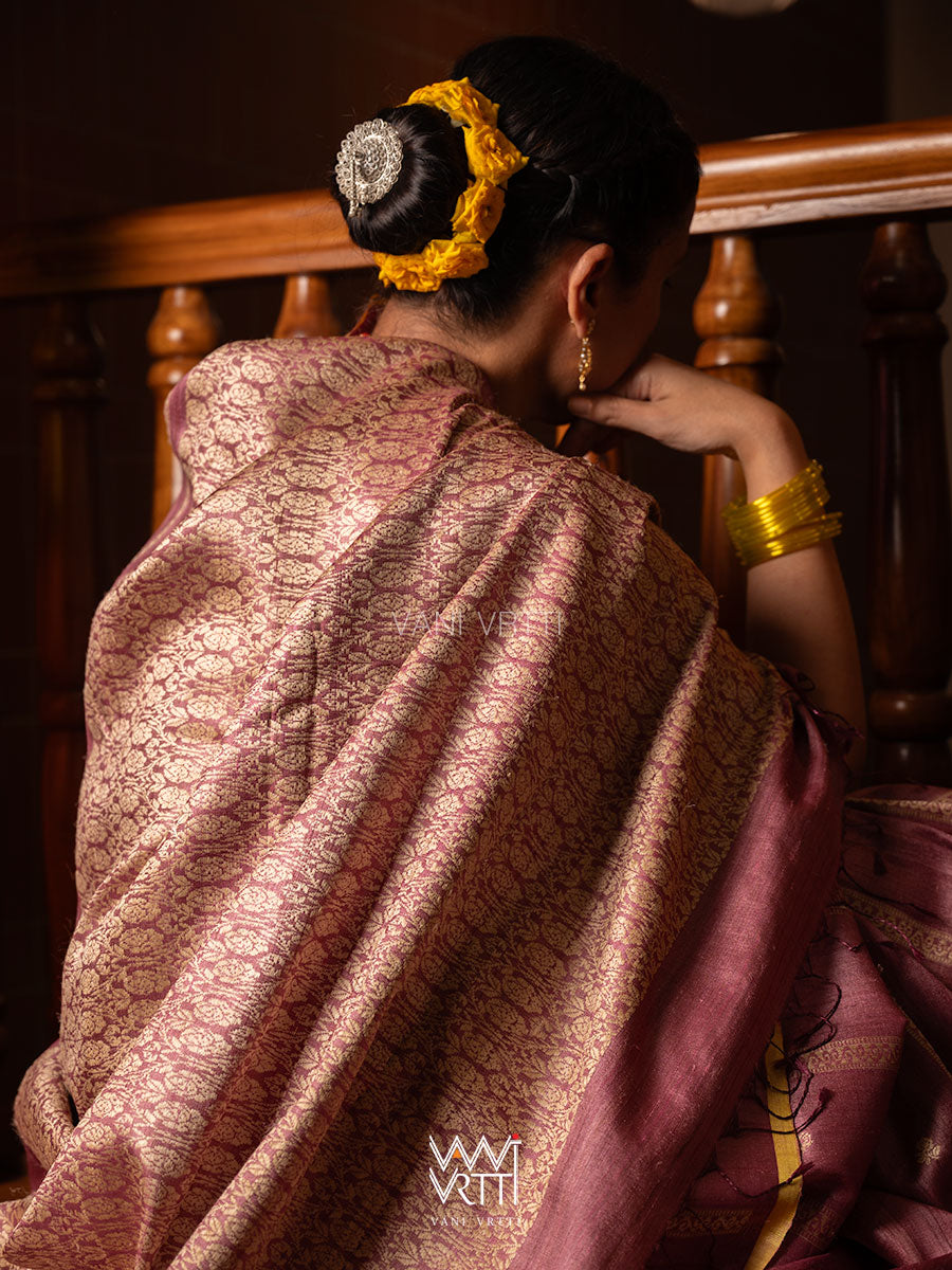 Onion Pink Gulab Jaal Master Weave Exclusive Handspun Tussar Silk Saree