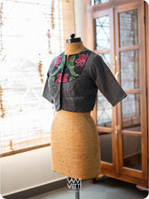 Black Checks Lotus Parrot Ikat Cotton Blouse