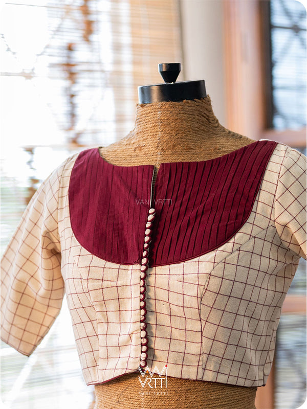 White Checks Madder Kotpad Cotton Blouse