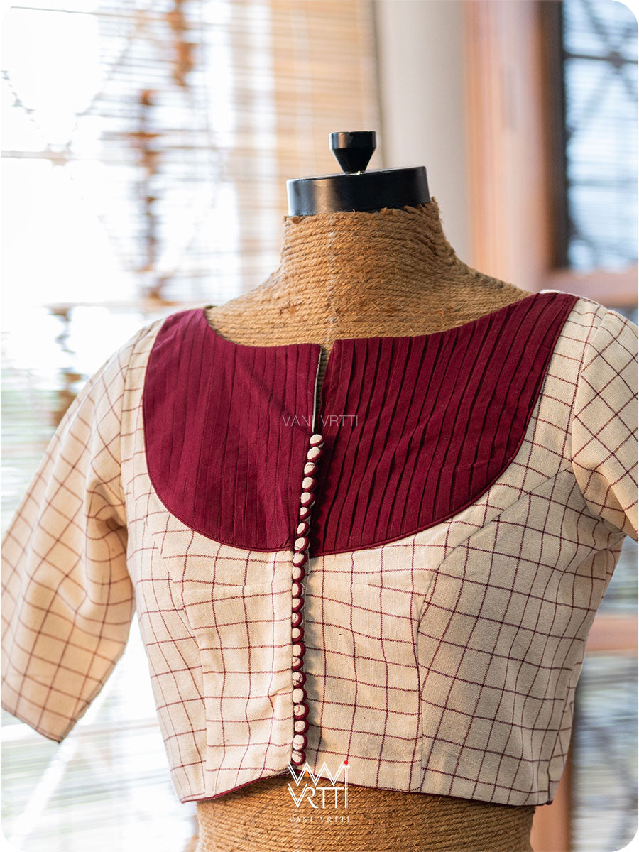 White Checks Madder Kotpad Cotton Blouse
