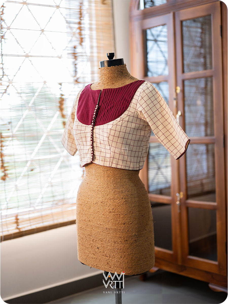 White Checks Madder Kotpad Cotton Blouse
