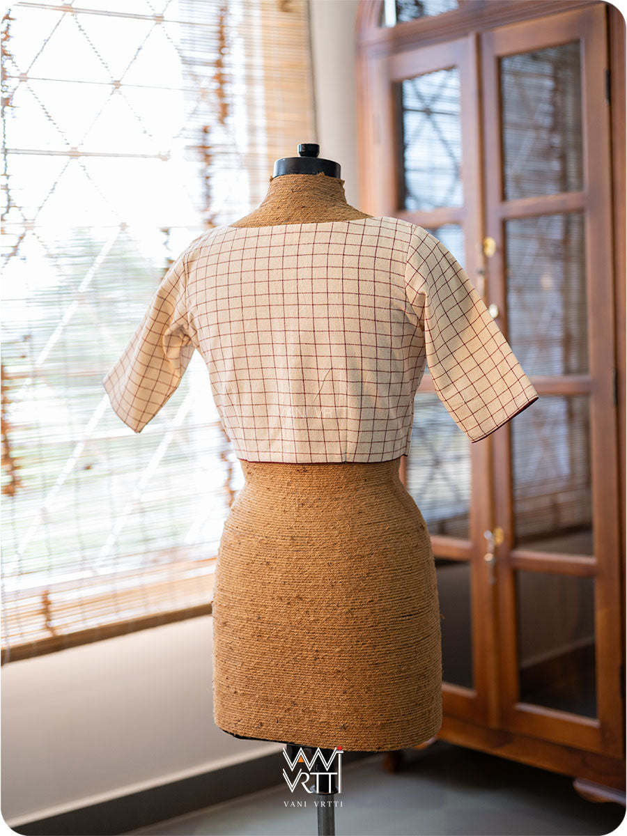White Checks Madder Kotpad Cotton Blouse