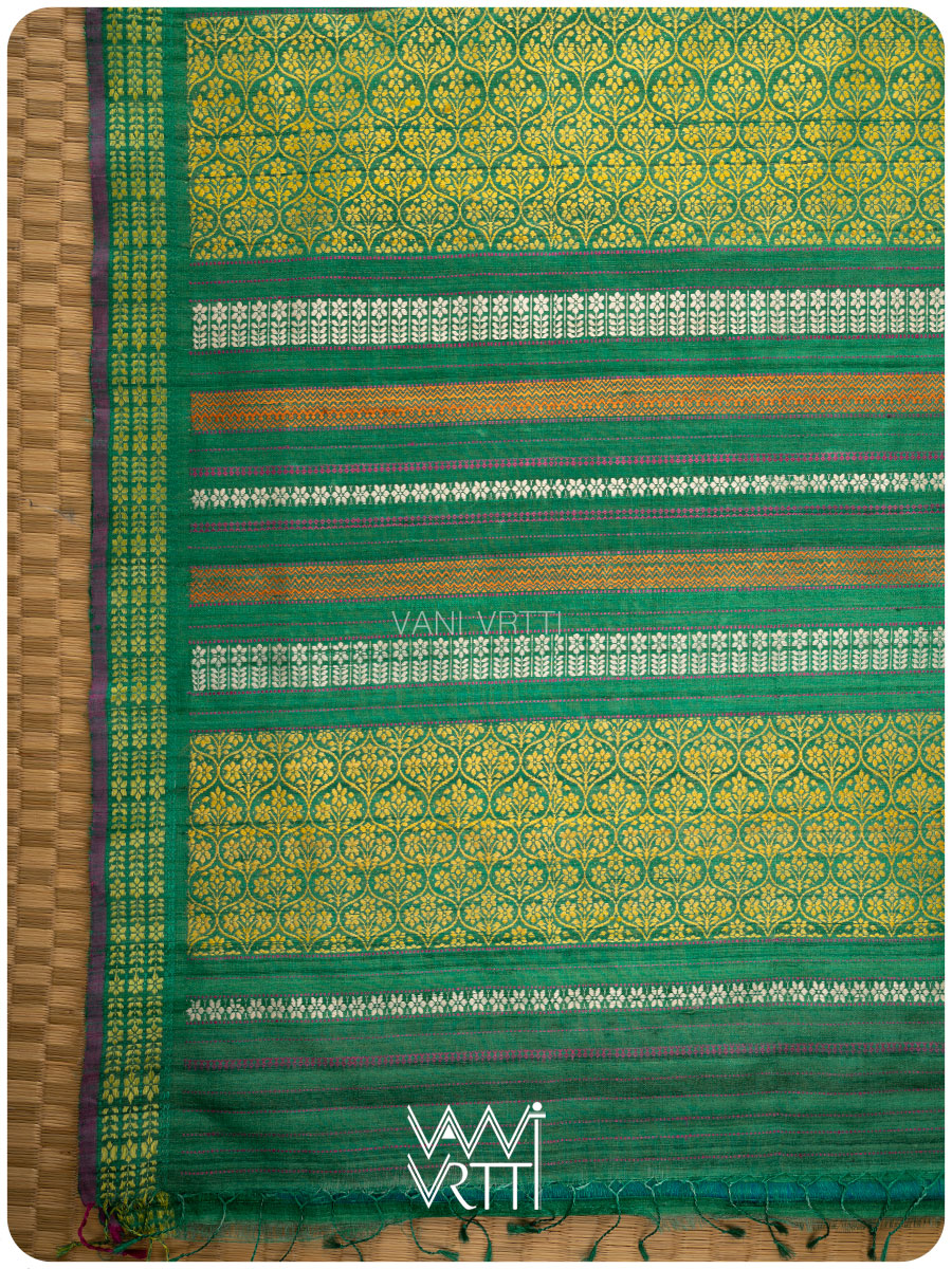 Royal Blue Emerald Green Parijat Handspun Tussar Silk Saree