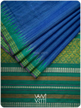 Royal Blue Emerald Green Parijat Handspun Tussar Silk Saree
