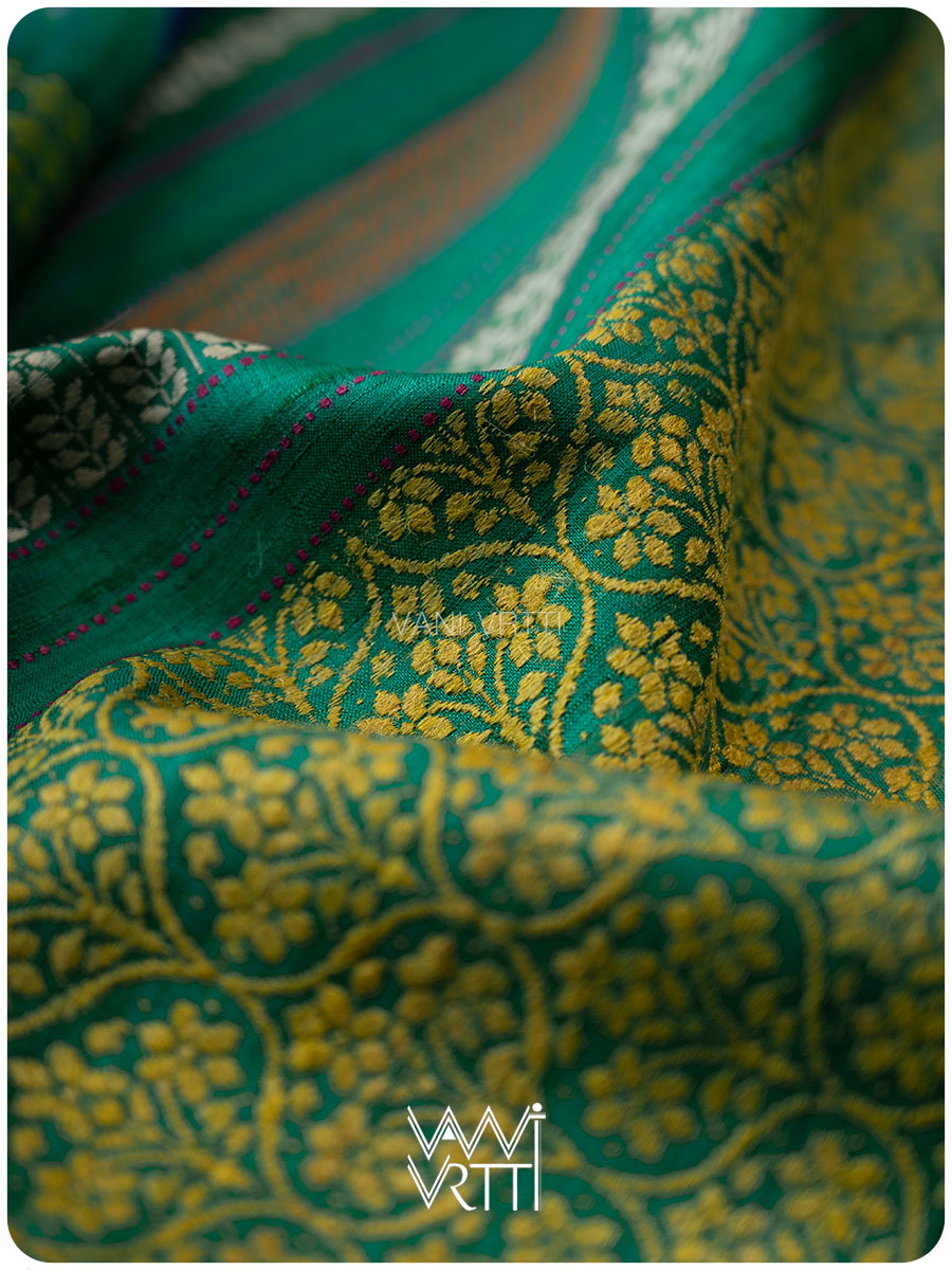 Royal Blue Emerald Green Parijat Handspun Tussar Silk Saree